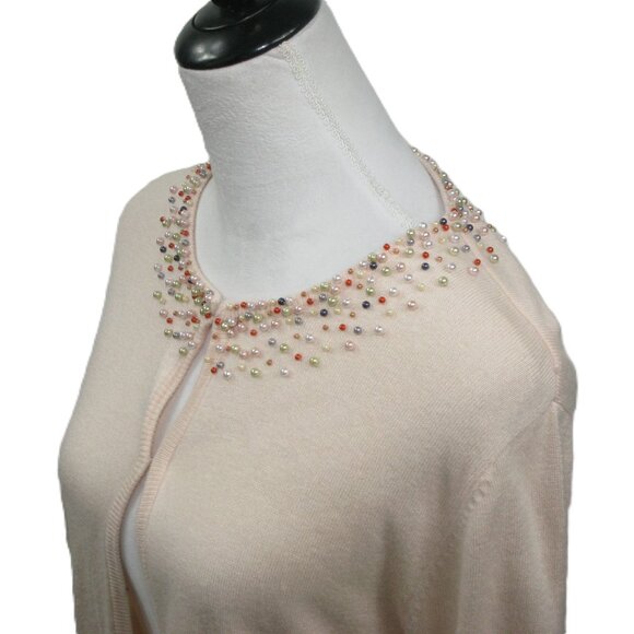 Field Manor Peach Beaded Neckline Silk Blend Cardigan Size Large - Picture 2 of 6